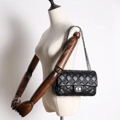 Womens Leather Shoulder Purses Womens Black Diamond Leather Chain Shoulder Purse Leather Chain Purse for Ladies