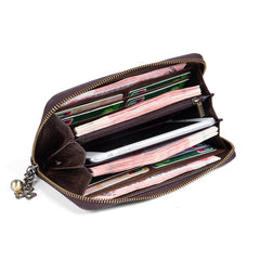 Womens Coffee Leather Zip Around Wallets Peony Flower Wristlet Wallets Floral Ladies Zipper Clutch Wallet for Women