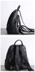 Womens Leather&Nylon Backpack Black Travel Backpack Purse Black Classic School Rucksack for Ladies
