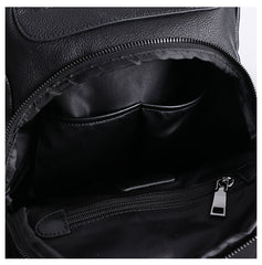 Womens Leather&Nylon Backpack Black Travel Backpack Purse Black Classic School Rucksack for Ladies