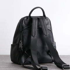Womens Leather&Nylon Backpack Black Travel Backpack Purse Black Classic School Rucksack for Ladies