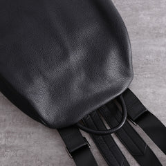 Womens Leather&Nylon Backpack Black Travel Backpack Purse Black Classic School Rucksack for Ladies
