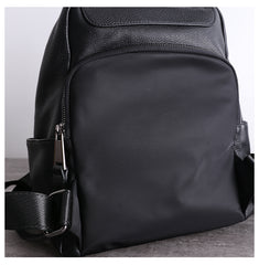 Womens Leather&Nylon Backpack Black Travel Backpack Purse Black Classic School Rucksack for Ladies