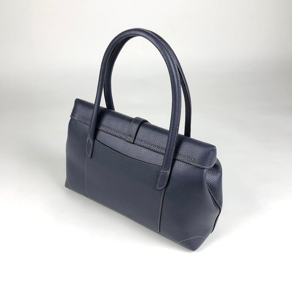 Womens Navy Leather Handbag Purse Leather Navy - Back View