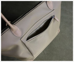 Womens Light Gray Nylon Shoulder Tote Small Light Gray Nylon Handbag Purse for Ladies