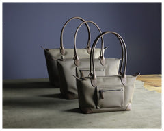 Womens Light Gray Nylon Shoulder Tote Small Light Gray&Yellow Nylon Handbag Purse for Ladies