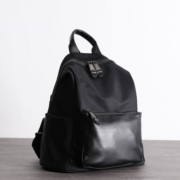 Womens Nylon Backpack Black Travel Backpack Purse - Back View