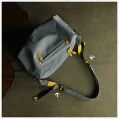 Womens Nylon Gray&Yellow Large Sling Bag Shoulder Sports Gym Bag Nylon Overnight Crossbody Bag for Ladies