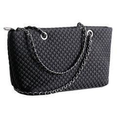 Womens Nylon Diamond Shoulder Purse Womens Black Nylon Chain Shoulder Purse Nylon Chain Purse for Ladies