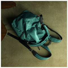 Womens Nylon Large Backpack Purse Dark Green Nylon Travel Backpack School Rucksack for Ladies