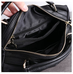 Womens Nylon Leather Boston Handbags Womens Black Nylon Boston Shoulder Purse for Ladies