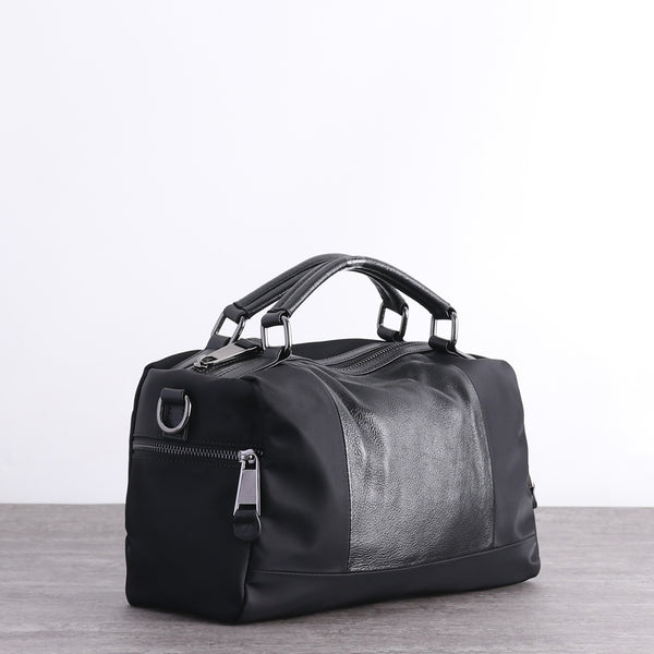 Womens Nylon Leather Boston Handbags Womens Black - Back View