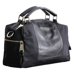 Womens Nylon Leather Boston Handbags Womens Black Nylon Boston Shoulder Purse for Ladies
