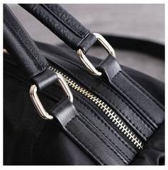 Womens Nylon Leather Boston Handbags Womens Black Nylon Boston Shoulder Purse for Ladies