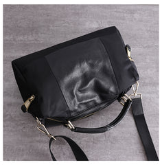 Womens Nylon Leather Boston Handbags Womens Black Nylon Boston Shoulder Purse for Ladies