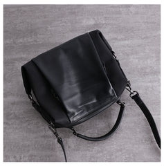 Womens Nylon Leather Boston Handbags Womens Black Nylon Shoulder Purse for Ladies