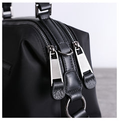 Womens Nylon Leather Boston Handbags Womens Black Nylon Shoulder Purse for Ladies