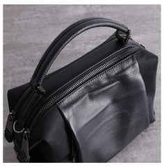 Womens Nylon Leather Boston Handbags Womens Black Nylon Shoulder Purse for Ladies