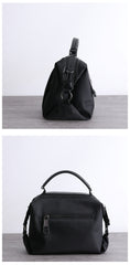 Womens Nylon Leather Boston Handbags Womens Black Nylon Shoulder Purse for Ladies