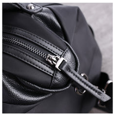 Womens Nylon Leather Gym Handbags Womens Black Nylon Gym Purse Nylon Work Shoulder Purse for Ladies
