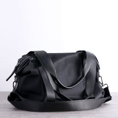 Womens Nylon Leather Gym Handbags Womens Black Nylon Gym Purse Nylon Work Shoulder Purse for Ladies