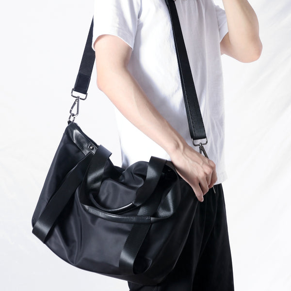 Womens Nylon Leather Gym Handbags Womens Black - Back View