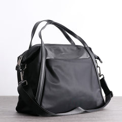 Womens Nylon Leather Gym Tote Purse Womens Black Nylon Gym Purse Nylon Work Shoulder Purse for Ladies