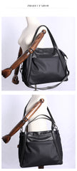 Womens Nylon Leather Gym Tote Purse Womens Black Nylon Gym Purse Nylon Work Shoulder Purse for Ladies