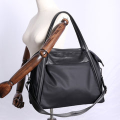 Womens Nylon Leather Gym Tote Purse Womens Black Nylon Gym Purse Nylon Work Shoulder Purse for Ladies