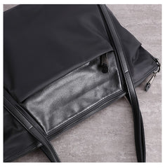 Womens Nylon Leather Gym Tote Purse Womens Black Nylon Gym Purse Nylon Work Shoulder Purse for Ladies