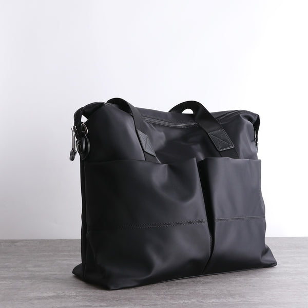 Womens Nylon Leather Shoulder Handbags Womens Black - Back View