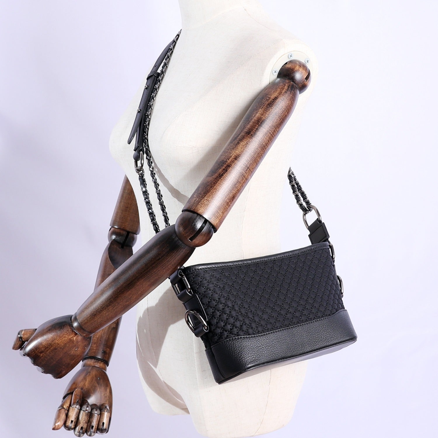Womens Nylon Leather Shoulder Purse Womens Black Diamond Nylon Chain Shoulder Purse Nylon Chain Purse for Ladies
