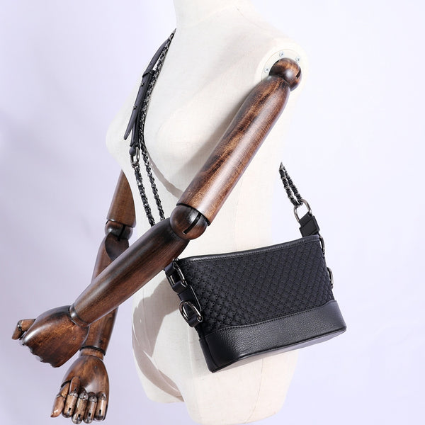 Womens Nylon Leather Shoulder Purse Womens Black - Back View