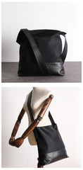 Womens Nylon Leather Shoulder Tote Womens Black Nylon Totes Purse Nylon Tote Purse for Ladies