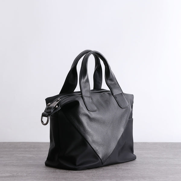 Womens Nylon Leather Small Handbags Womens Black - Back View