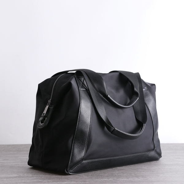 Womens Nylon Leather Travel Handbags Womens Black - Back View