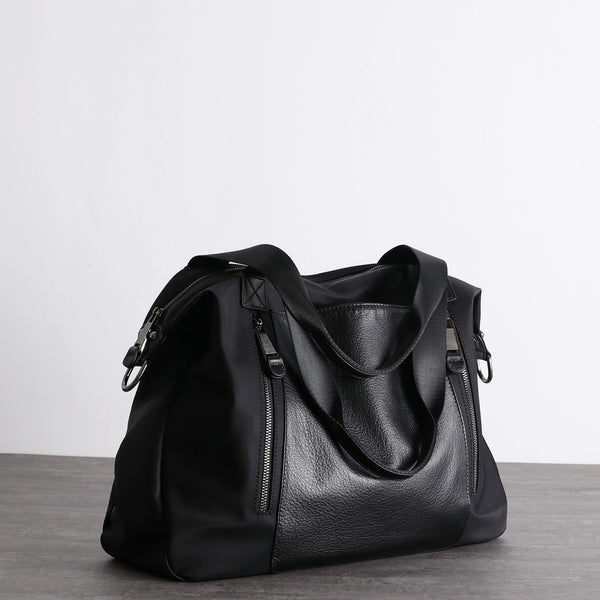 Womens Nylon Leather Work Handbags Mens Black - Back View