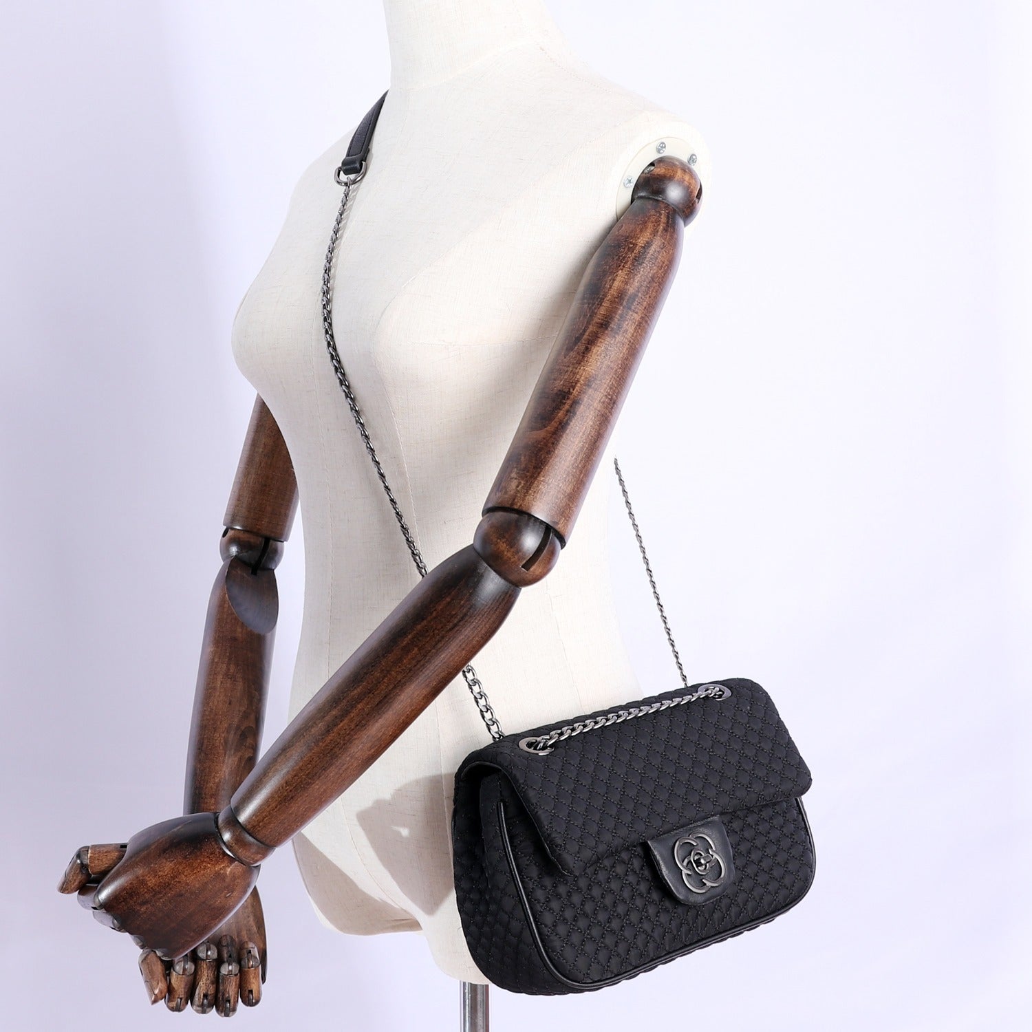 Womens Nylon Shoulder Purses Womens Black Diamond Nylon Chain Shoulder Purse Nylon Chain Purse for Ladies