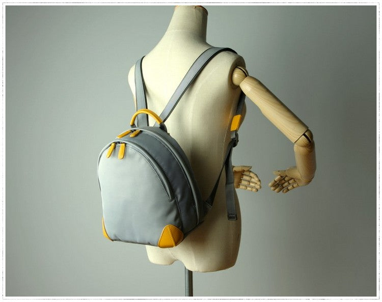 Womens Nylon Small Backpack Purse Light Gray&Yellow Best Mini Backpack Purse Nylon Rucksack for Ladies