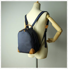 Womens Nylon Small Backpack Purse Dark Blue&Brown Best Mini Backpack Purse Nylon Rucksack for Ladies