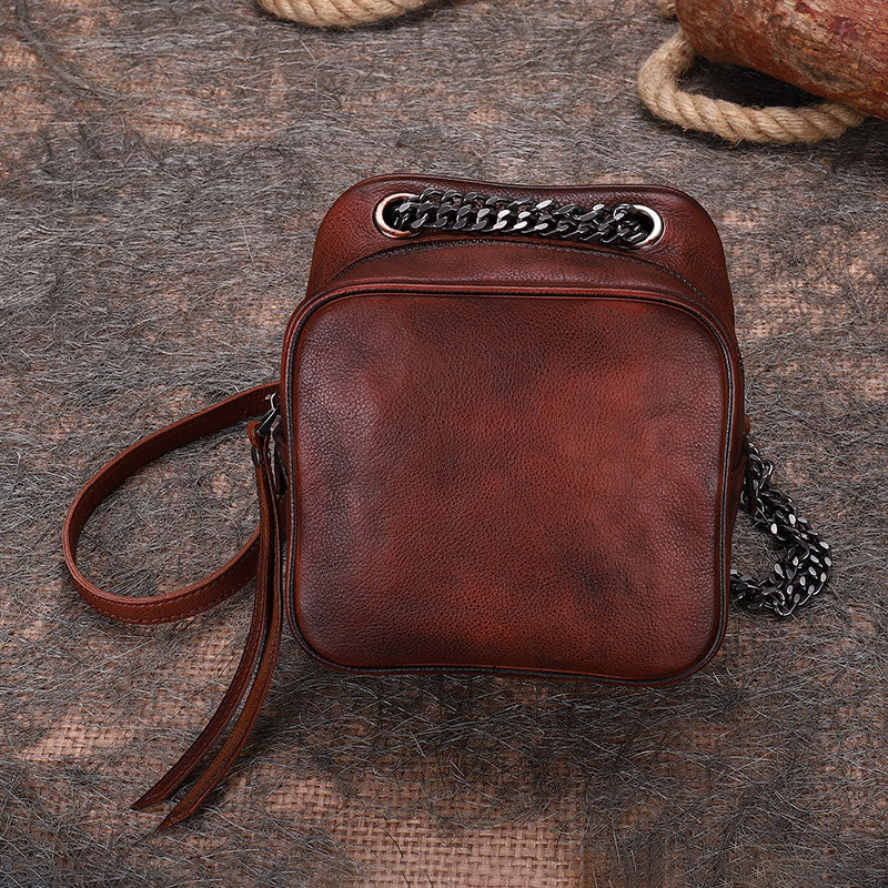 Womens Black Gray Leather Cube Small Side Bag Mini Shoulder Bag Best Square Crossbody Purse for Ladies