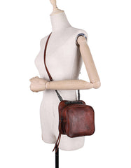 Womens Black Gray Leather Cube Small Side Bag Mini Shoulder Bag Best Square Crossbody Purse for Ladies