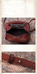 Womens Brown Leather Cube Small Side Bag Mini Shoulder Bag Best Square Crossbody Purse for Ladies