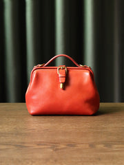 Womens Red Leather Doctor Handbag Purses Classic Handmade Red Doctor Crossbody Purse for Women