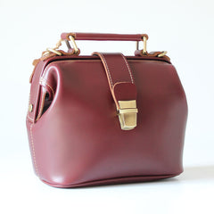 Womens Red Leather Doctor Handbags Shoulder Purse Vintage Claret Doctor Purses for Women