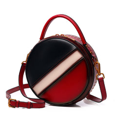 Womens Green Leather Round Handbag CONTRAST COLOR Crossbody Purse Green Round Shoulder Bag for Women