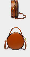 Womens Green Leather Round Handbag CONTRAST COLOR Crossbody Purse Green Round Shoulder Bag for Women