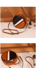 Womens Green Leather Round Handbag CONTRAST COLOR Crossbody Purse Green Round Shoulder Bag for Women