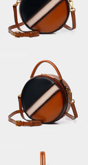 Womens Green Leather Round Handbag CONTRAST COLOR Crossbody Purse Green Round Shoulder Bag for Women