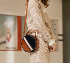 Womens Green Leather Round Handbag CONTRAST COLOR Crossbody Purse Green Round Shoulder Bag for Women